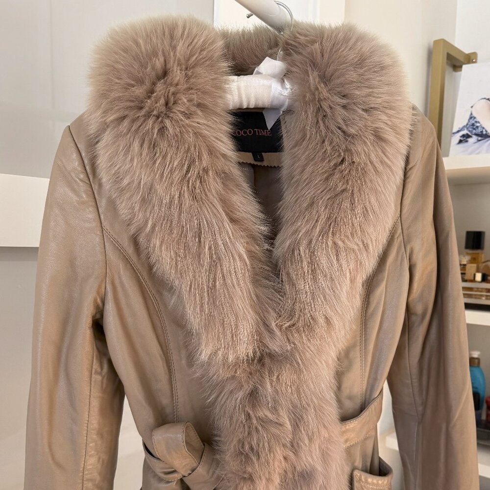100% Real Leather jacket with Fox Fur Collar L22X17W